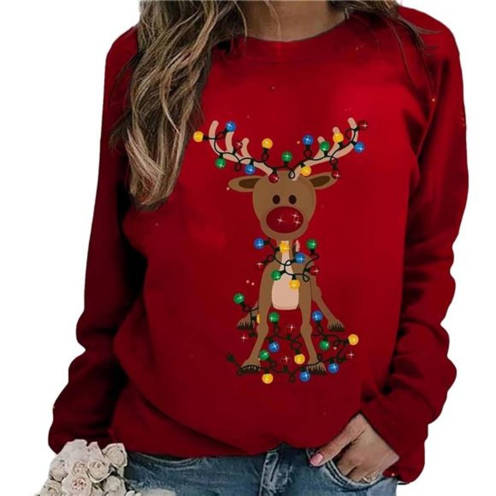 Womens Christmas & Thanksgiving Crewneck Sweatshirt Long Sleeve Blouse